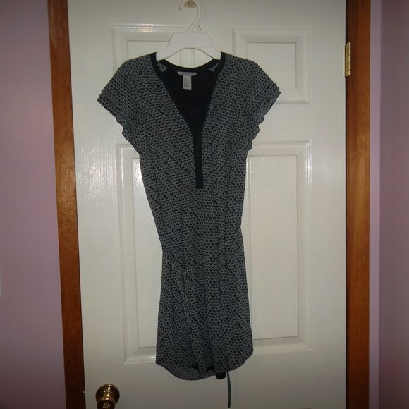 H&M Geometric Print Ruffle Mini Dress Navy Blue - Picture 1 of 3